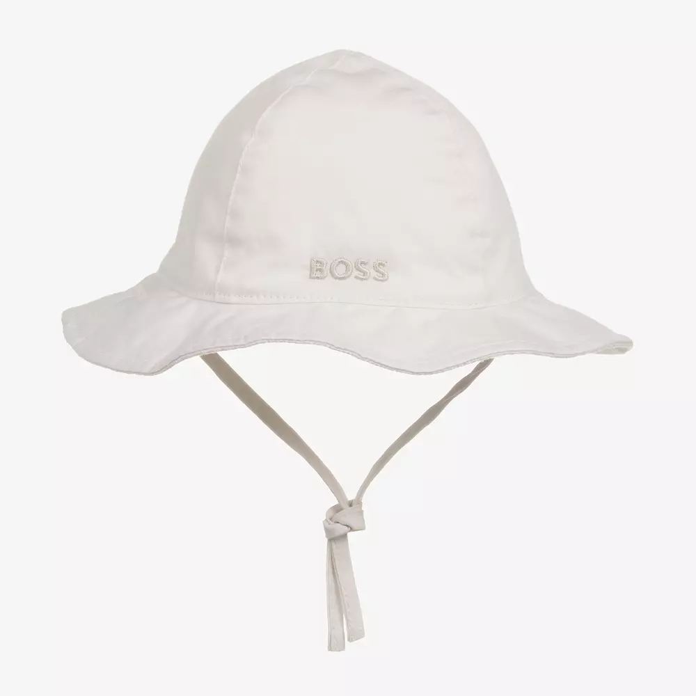 BOSS-Baby Girls White Cotton Reversible Hat | Childrensalon Outlet