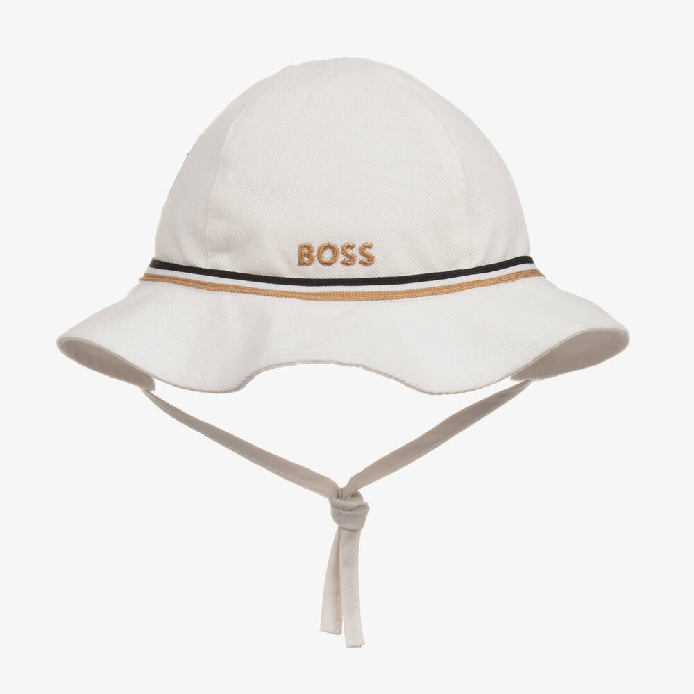 BOSS-Baby Girls White Cotton Reversible Hat | Childrensalon Outlet