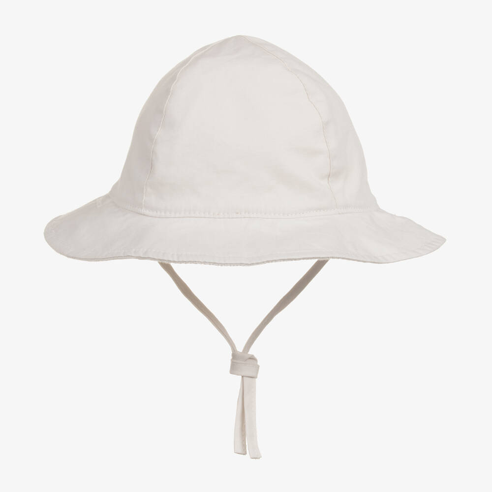 BOSS-Baby Girls White Cotton Reversible Hat | Childrensalon Outlet