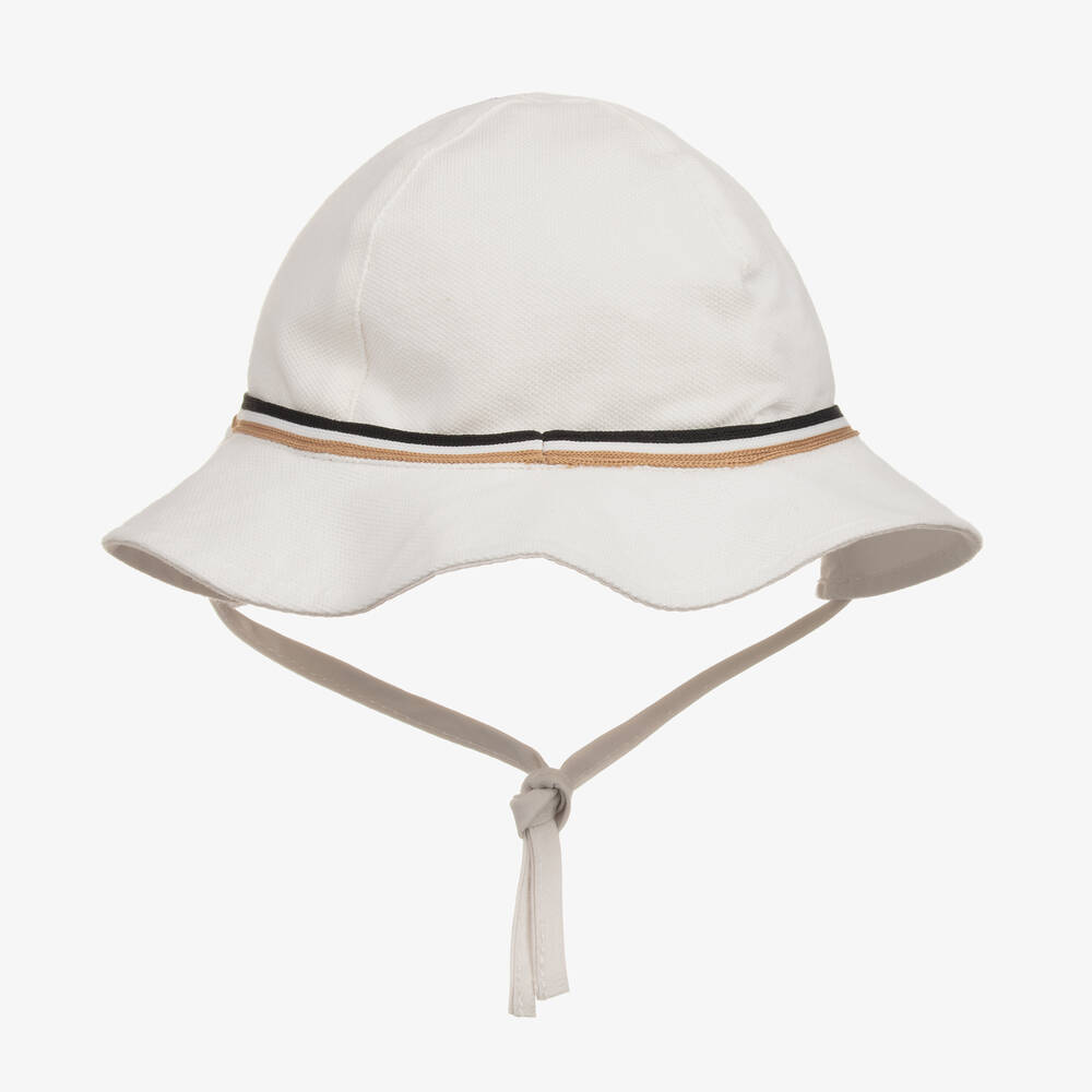 BOSS-Baby Girls White Cotton Reversible Hat | Childrensalon Outlet