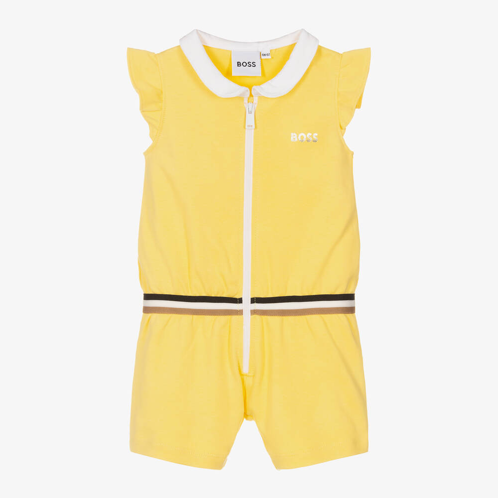 BOSS - Baby Girls Yellow Cotton Logo Shortie | Childrensalon