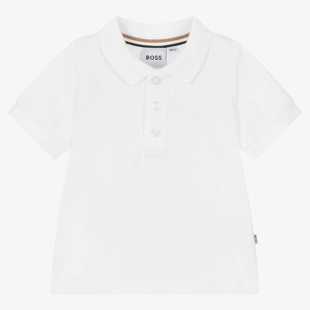 BOSS - Baby White Logo Polo Shirt | Childrensalon