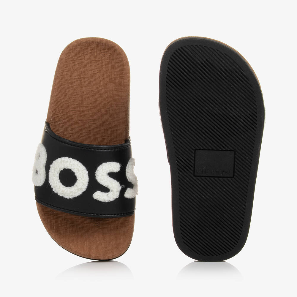 BOSS-Бежево-черные прорезиненные шлепанцы | Childrensalon Outlet