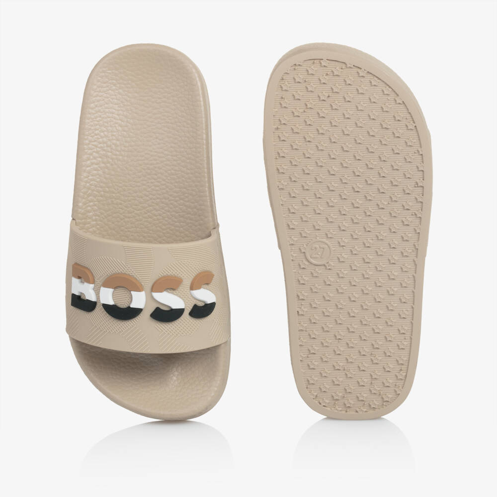 BOSS-Beige Boys Poolside Sandals | Childrensalon Outlet