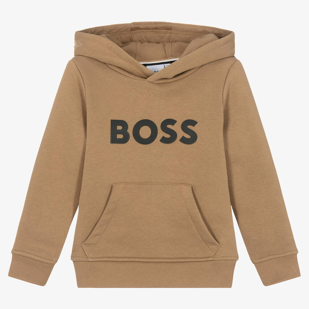 BOSS - Sweat à capuche beige en coton  | Childrensalon