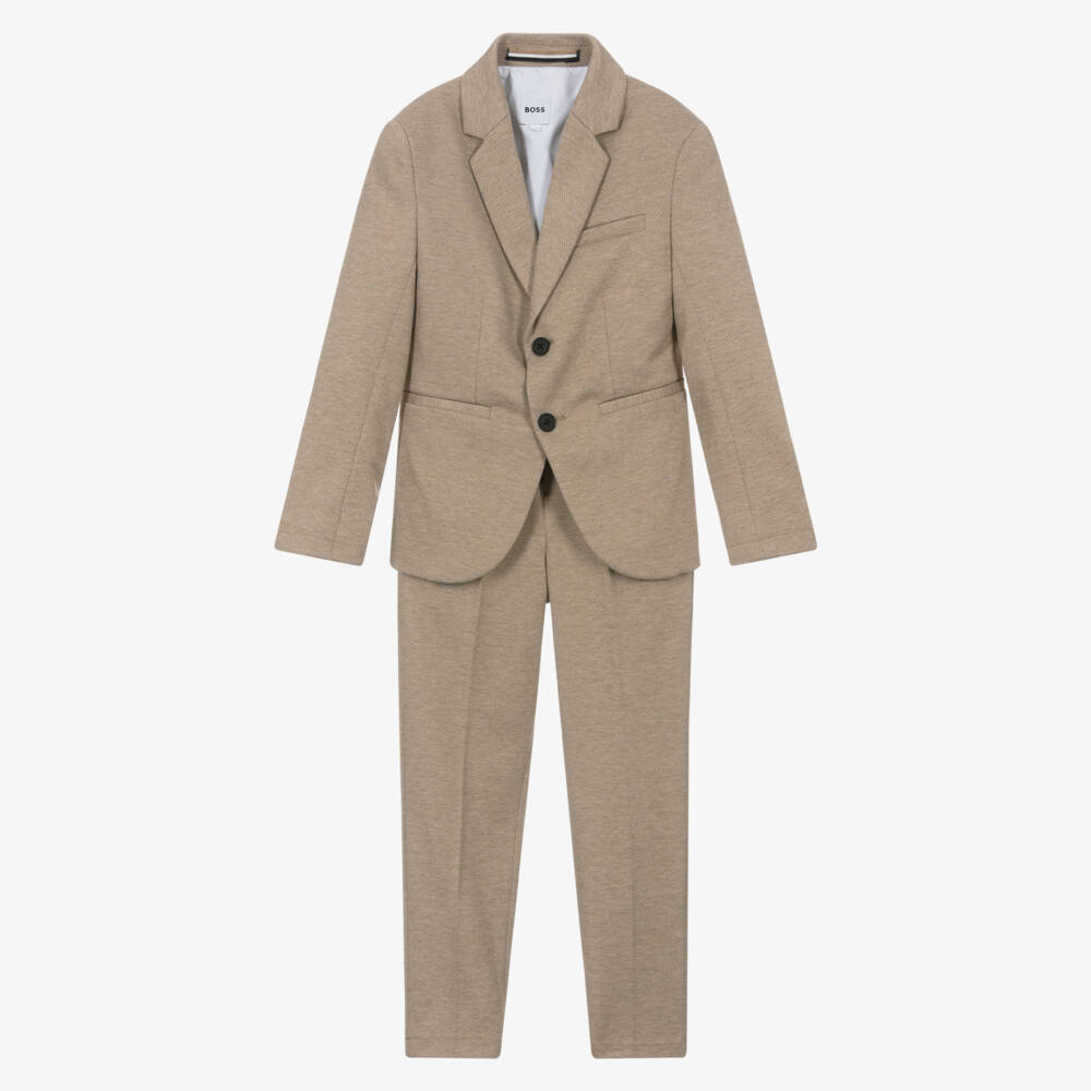 BOSS-Beige Knitted Suit for Boys | Childrensalon Outlet