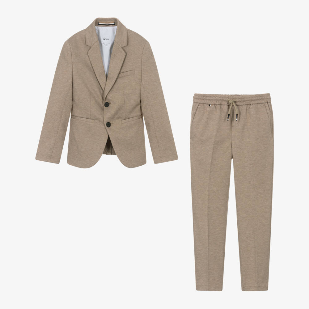 BOSS-Beige Knitted Suit for Boys | Childrensalon Outlet