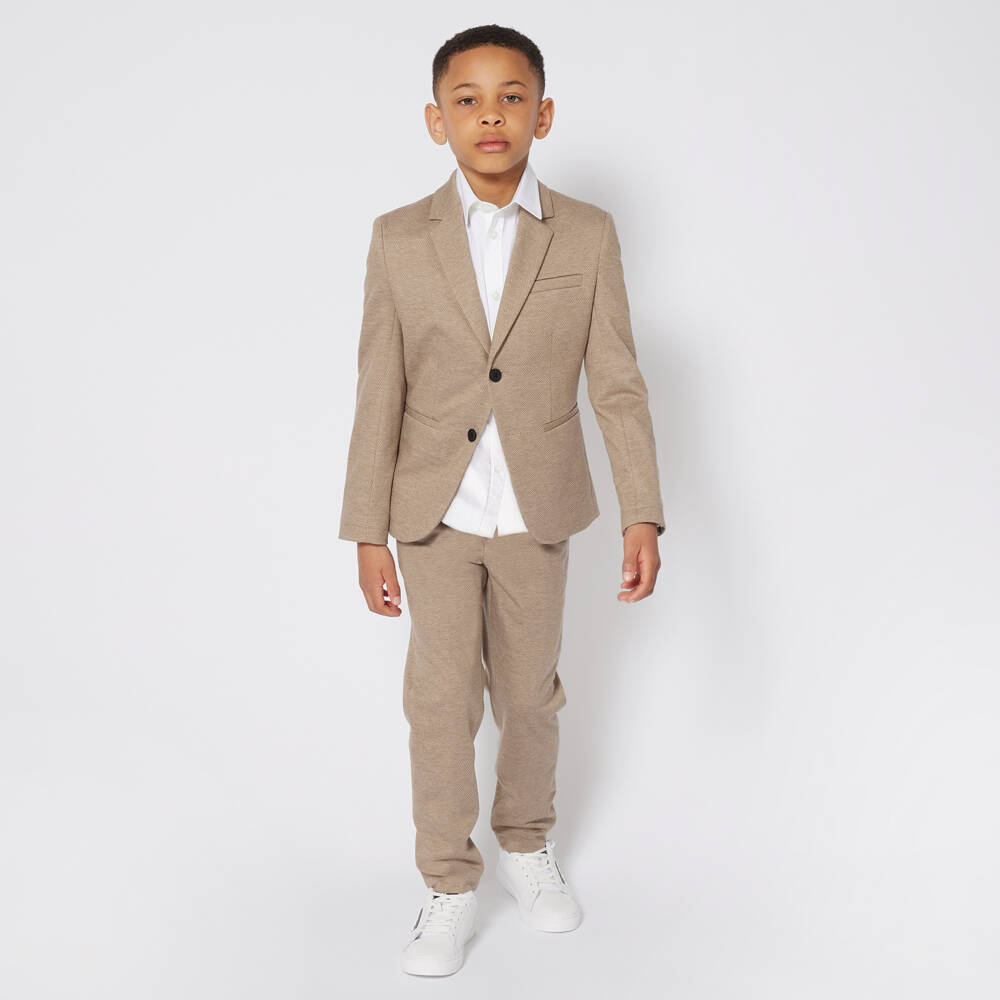 BOSS-Beige Knitted Suit for Boys | Childrensalon Outlet