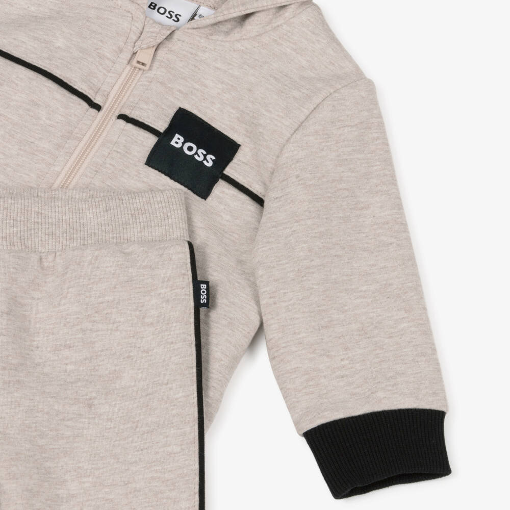 BOSS-Baby Boys Beige Marl Cotton Tracksuit Set | Childrensalon Outlet