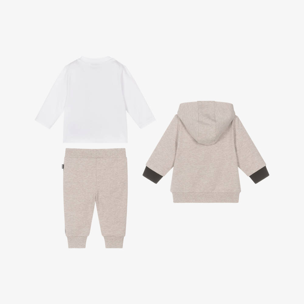 BOSS-Baby Boys Beige Marl Cotton Tracksuit Set | Childrensalon Outlet