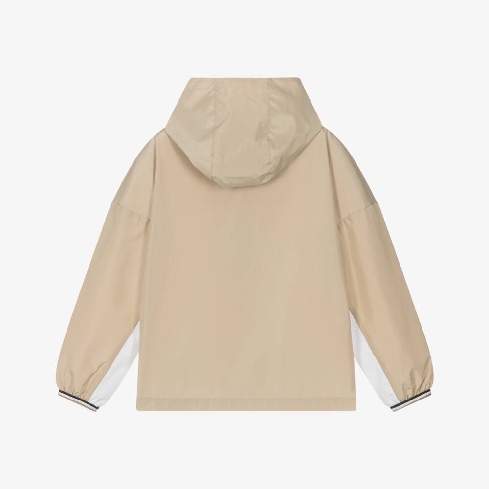 بوس-معطف بغطاء رأس بيج وأبيض للأولاد | Childrensalon Outlet