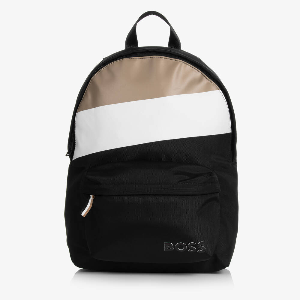 BOSS - Black & Beige Stripe Backpack (36cm) | Childrensalon