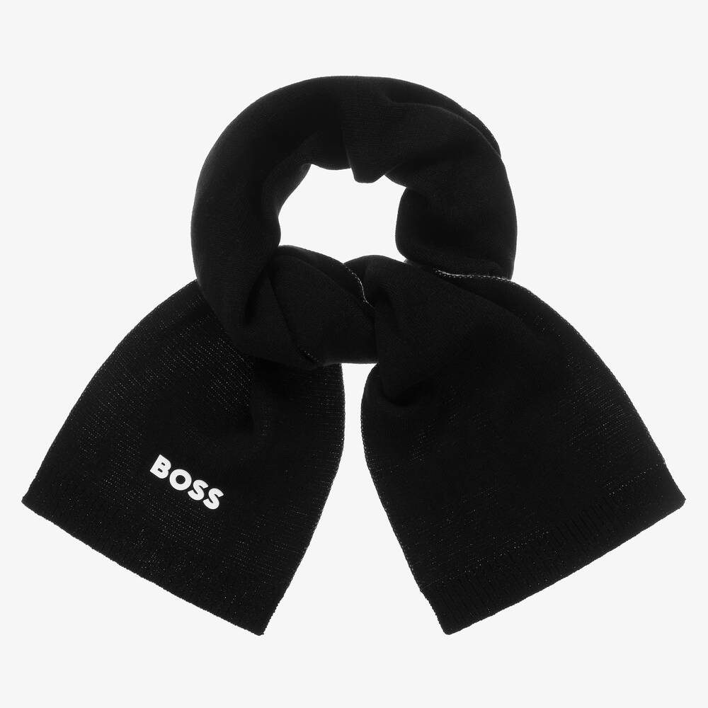 BOSS - Black Cotton Logo Scarf | Childrensalon