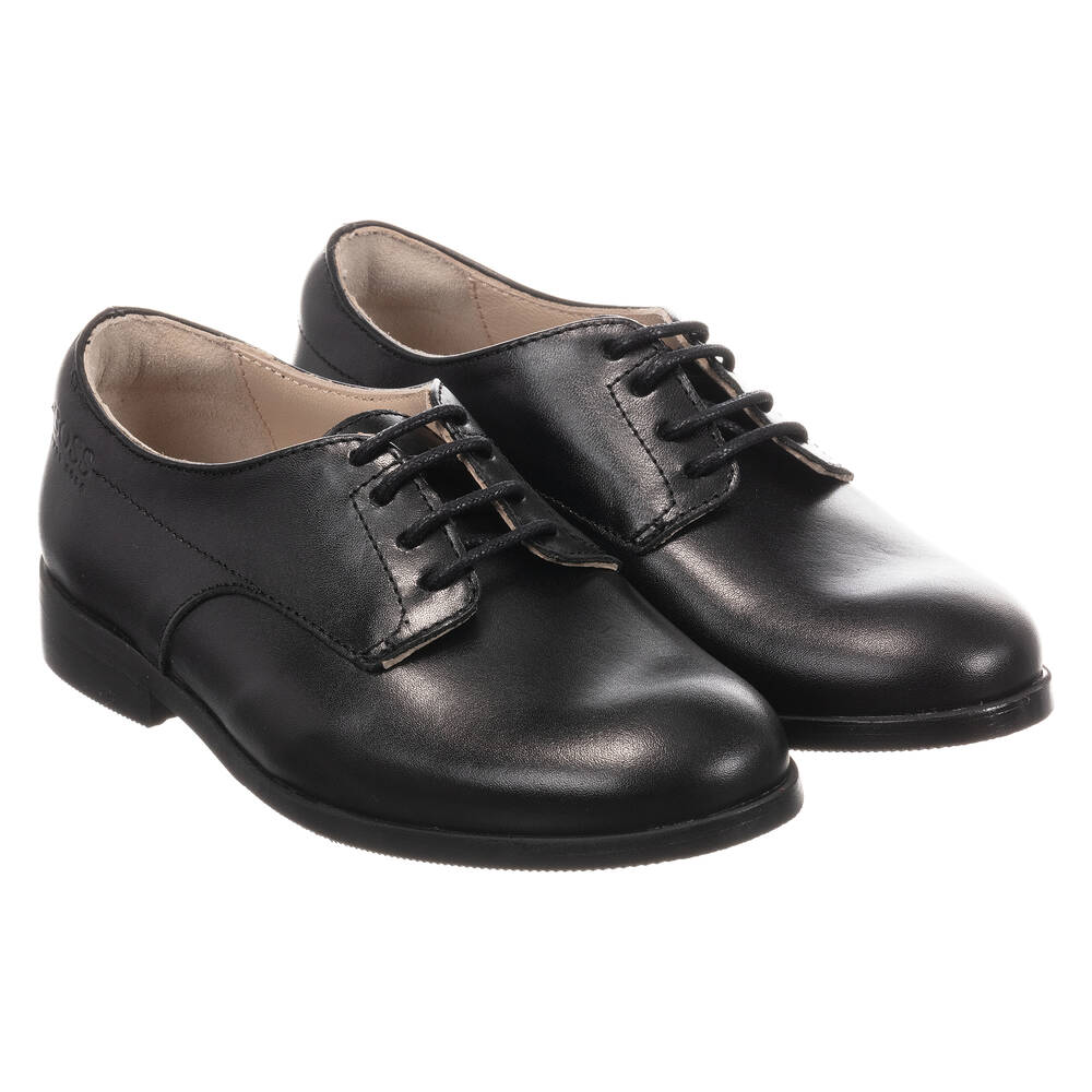 BOSS - Black Leather Lace-Up Shoes  | Childrensalon