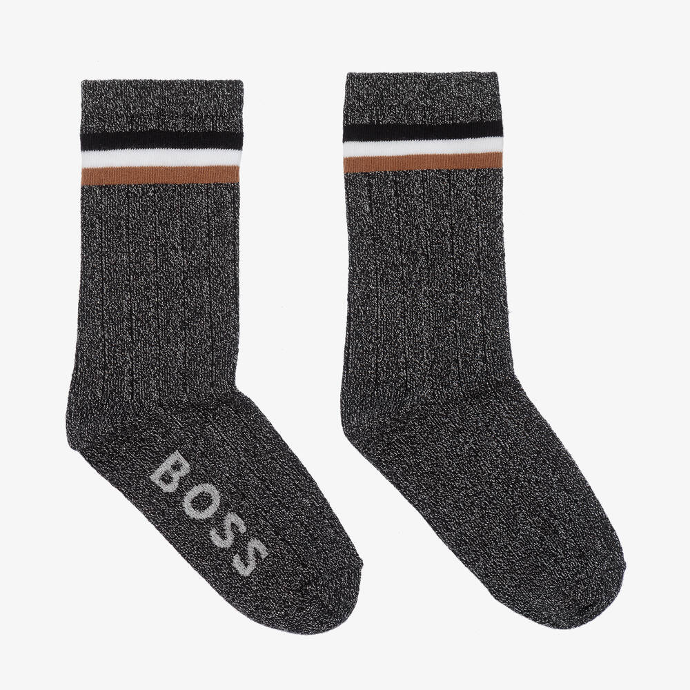 BOSS - Black & Silver Glitter Socks | Childrensalon