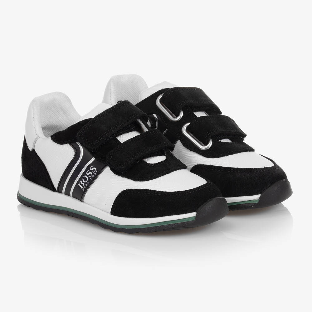 BOSS - Black Suede Velcro Trainers | Childrensalon