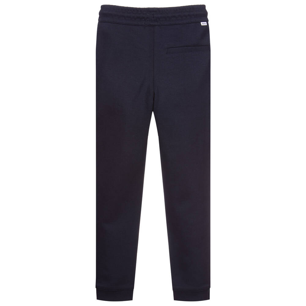 BOSS-Blue Cotton Gold Logo Joggers | Childrensalon Outlet