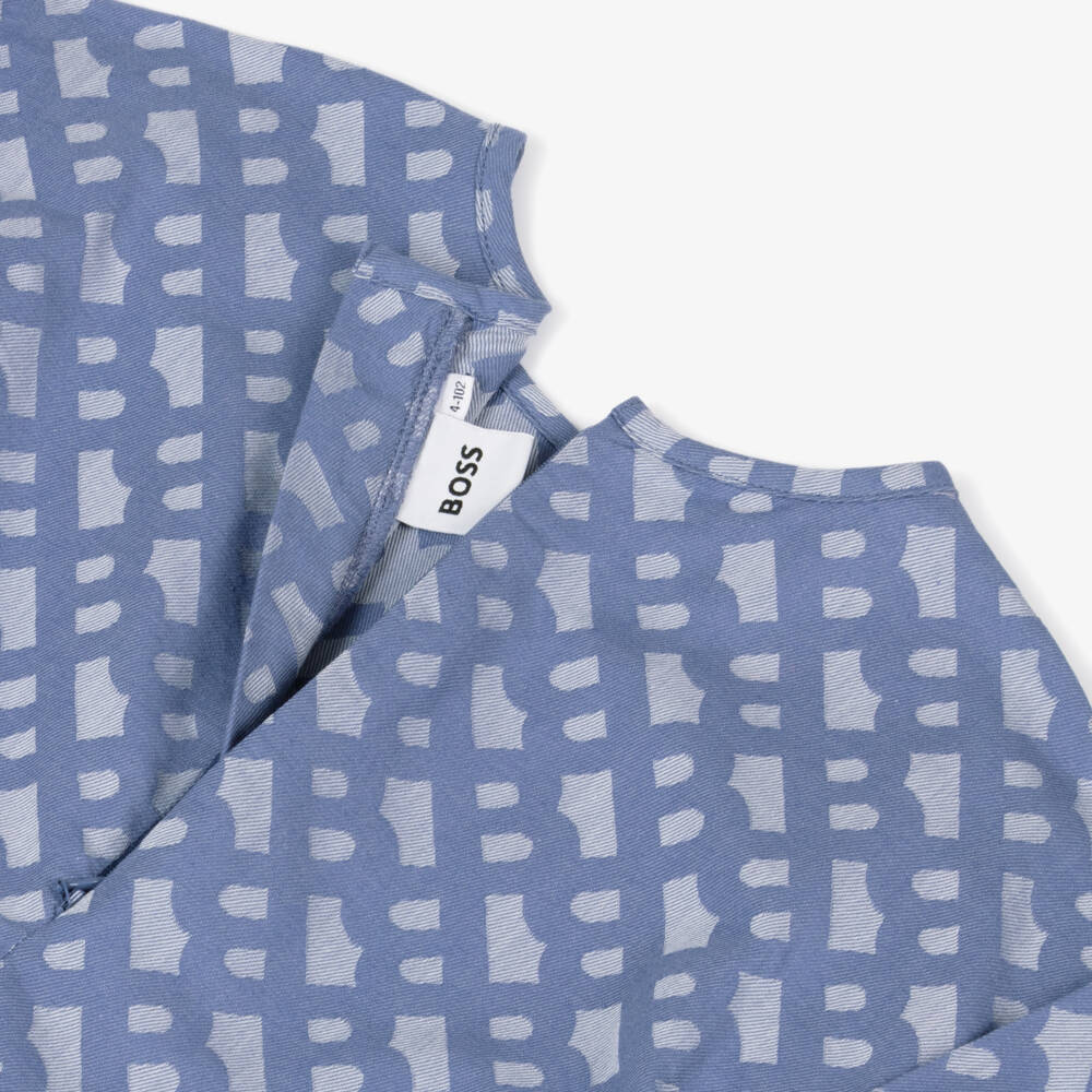 BOSS-Blue Girls Monogram Jacquard Dress | Childrensalon Outlet