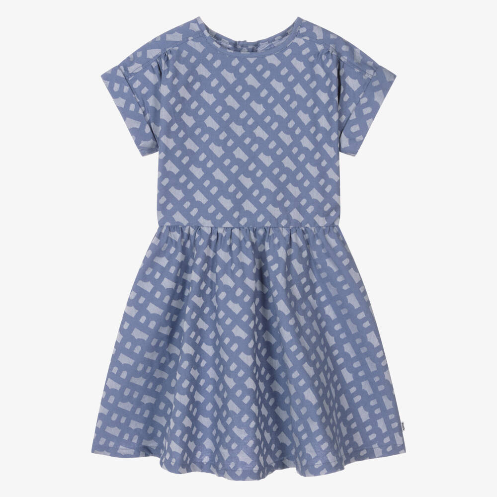 BOSS-Платье синий жаккард с монограммой для девочек | Childrensalon Outlet