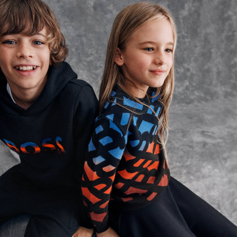 BOSS-Blue Gradient Monogram Cotton Jumper | Childrensalon Outlet