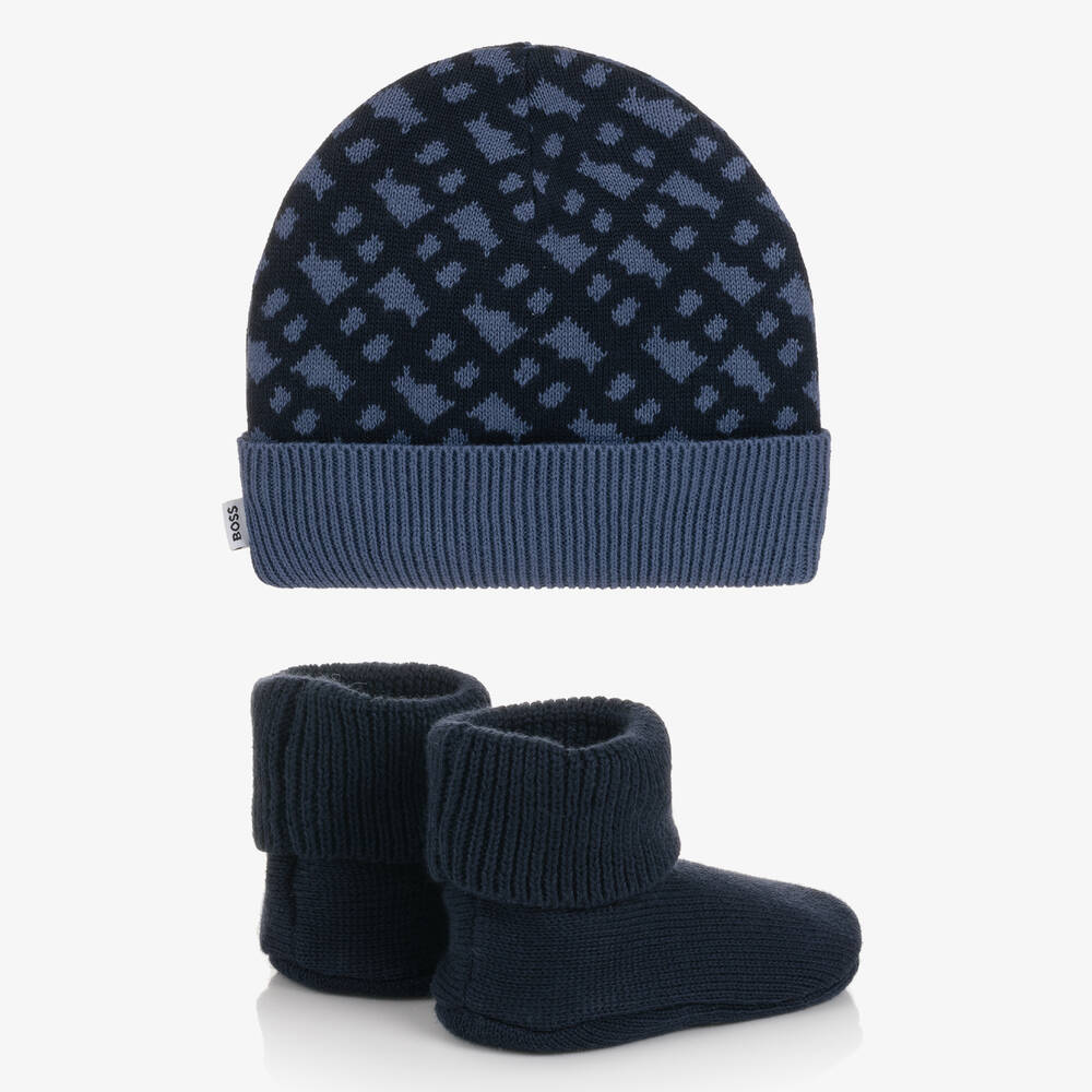 BOSS-Синий подарочный комплект из шапочки и пинеток | Childrensalon Outlet