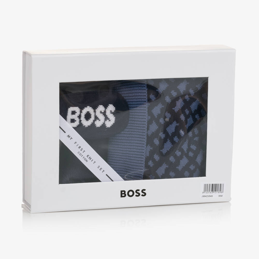 BOSS-Синий подарочный комплект из шапочки и пинеток | Childrensalon Outlet