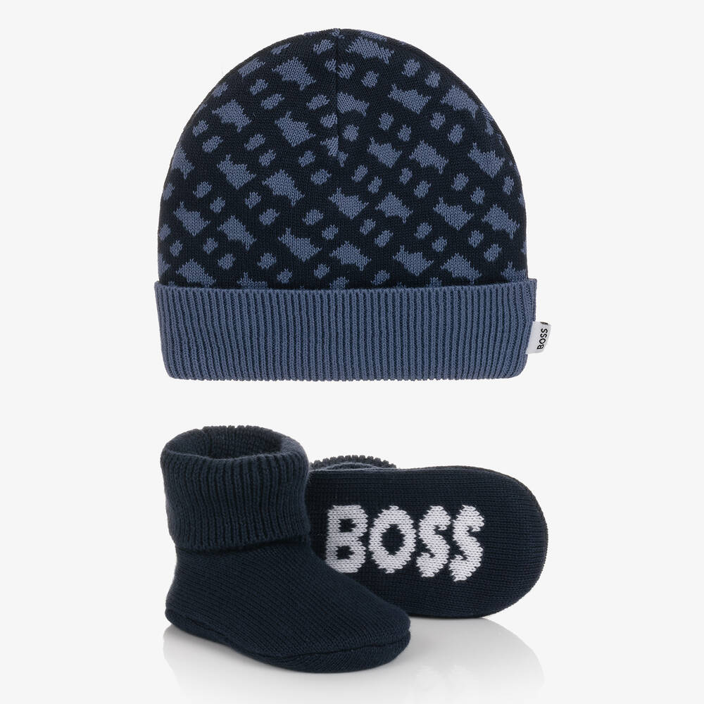 BOSS - Mütze & Babyschuhe Geschenkset Blau | Childrensalon