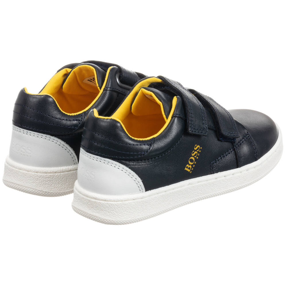 BOSS-Blue Leather Velcro Trainers | Childrensalon Outlet