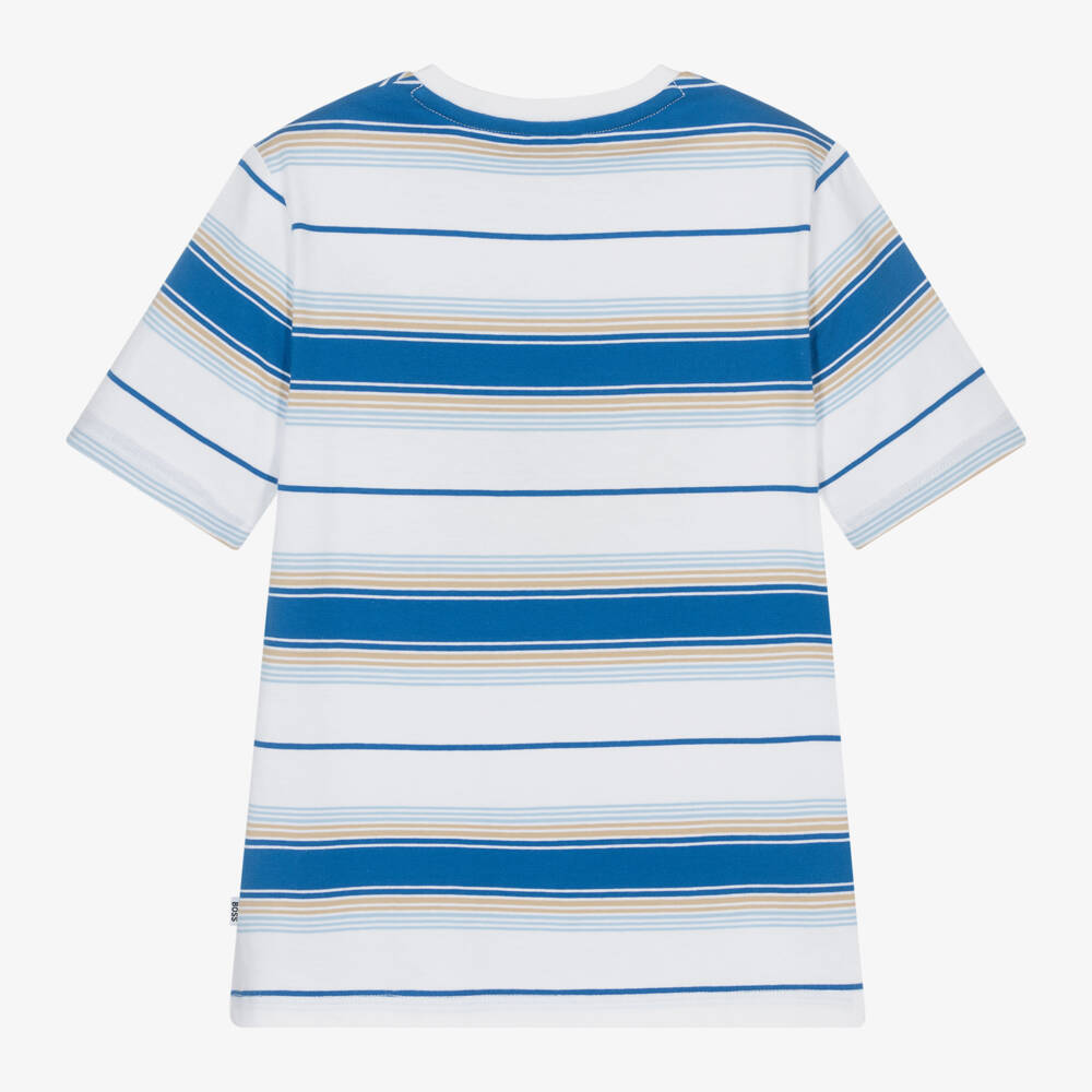 BOSS-Blue Striped Cotton Tee for Boys | Childrensalon Outlet