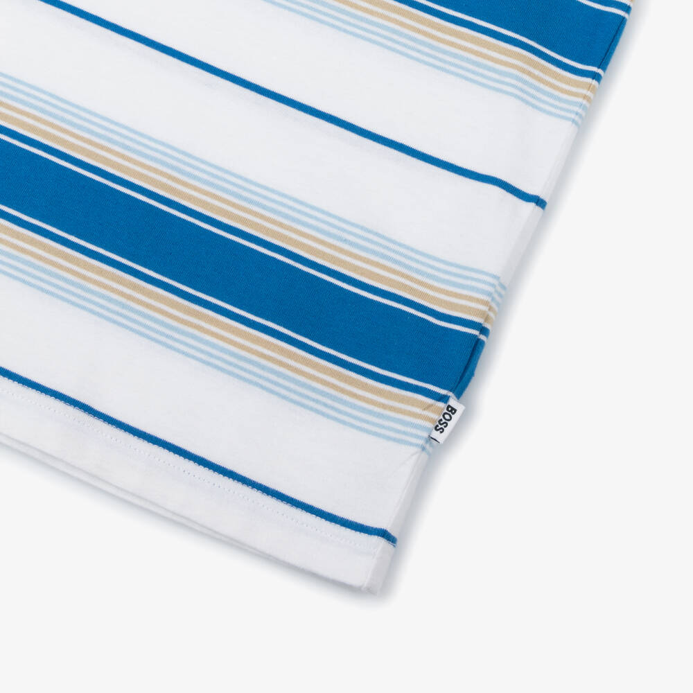 BOSS-Blue Striped Cotton Tee for Boys | Childrensalon Outlet