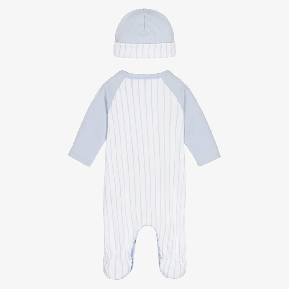 BOSS - Blue & White Babygrow & Hat Set | Childrensalon Outlet