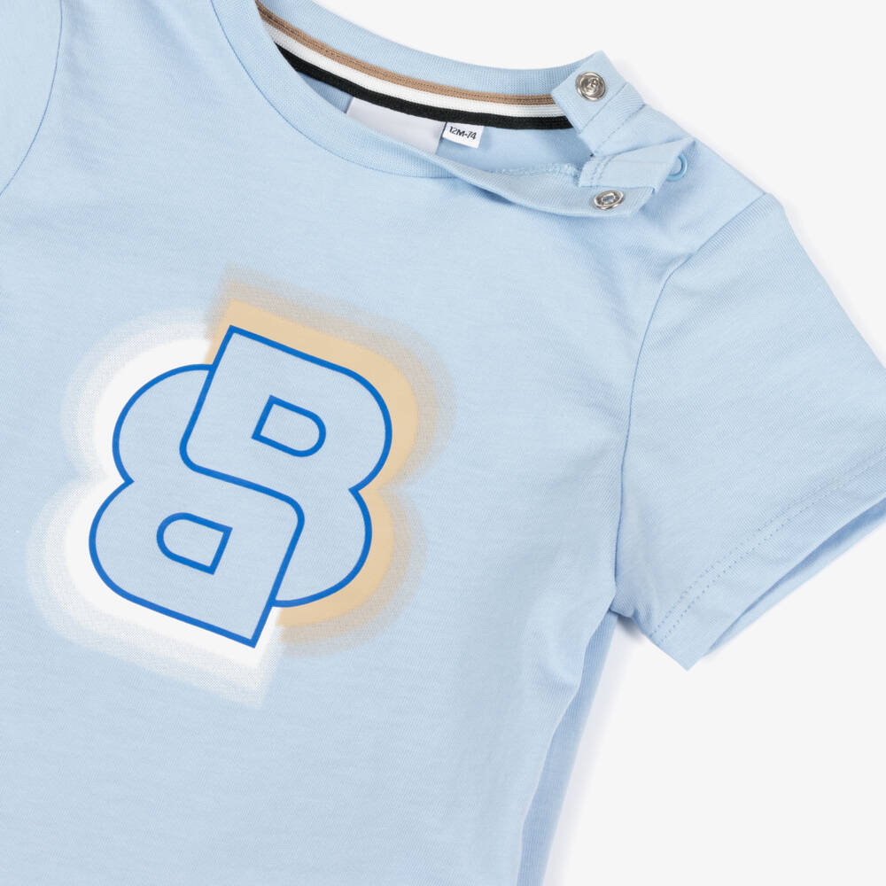 BOSS-Мягкая хлопковая футболка лазурного цвета для мальчиков | Childrensalon Outlet