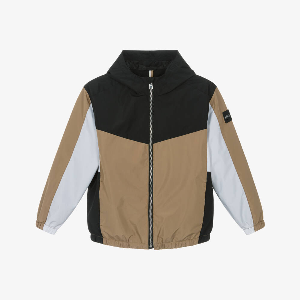 BOSS-Бежевая и черная куртка с капюшоном для мальчиков | Childrensalon Outlet