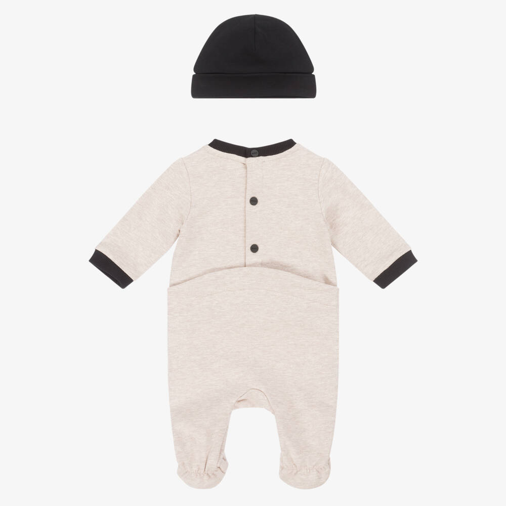 BOSS-Boys Beige & Black Cotton Babysuit Set | Childrensalon Outlet