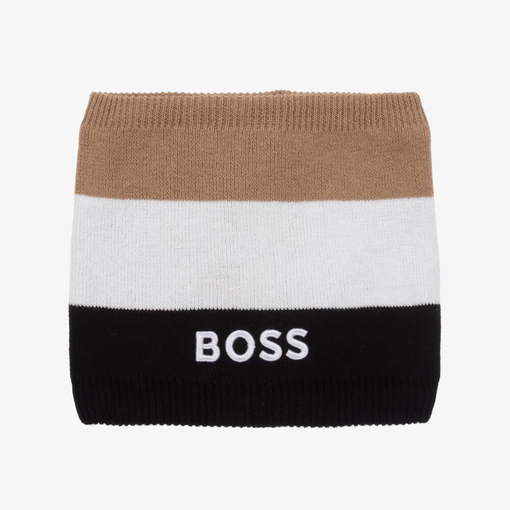 BOSS-Boys Beige & Black Knit Snood | Childrensalon Outlet