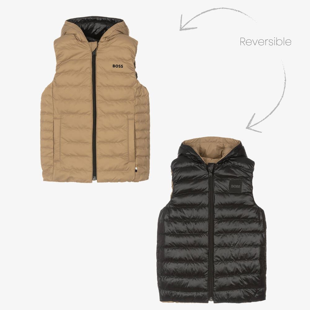 BOSS Boys Beige Black Reversible Down Gilet Childrensalon Outlet