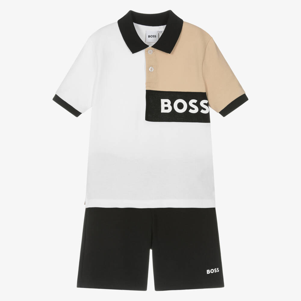 BOSS-Спортивный комплект шорт бежевого и черного цвета для мальчиков | Childrensalon Outlet