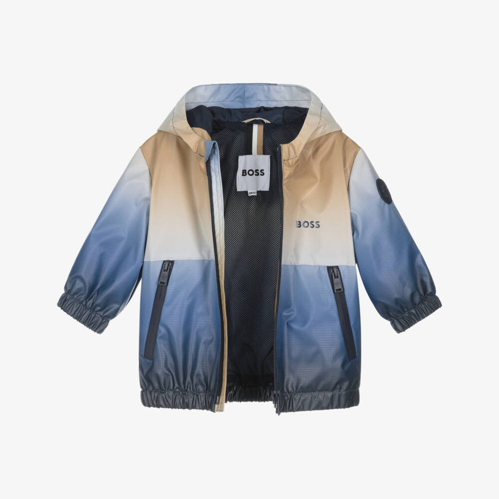 BOSS-Boys Beige & Blue Ombré Water Repellent Windbreaker Jacket | Childrensalon Outlet