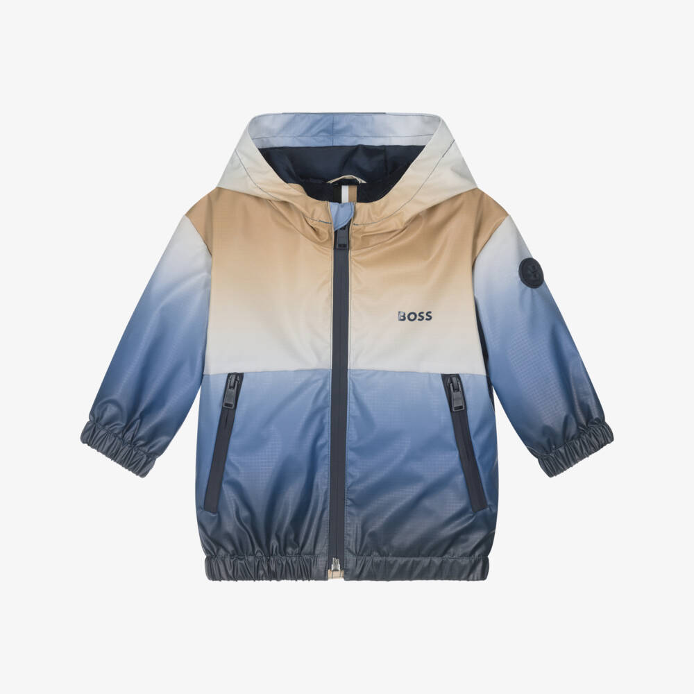 BOSS-Boys Beige & Blue Ombré Water Repellent Windbreaker Jacket | Childrensalon Outlet