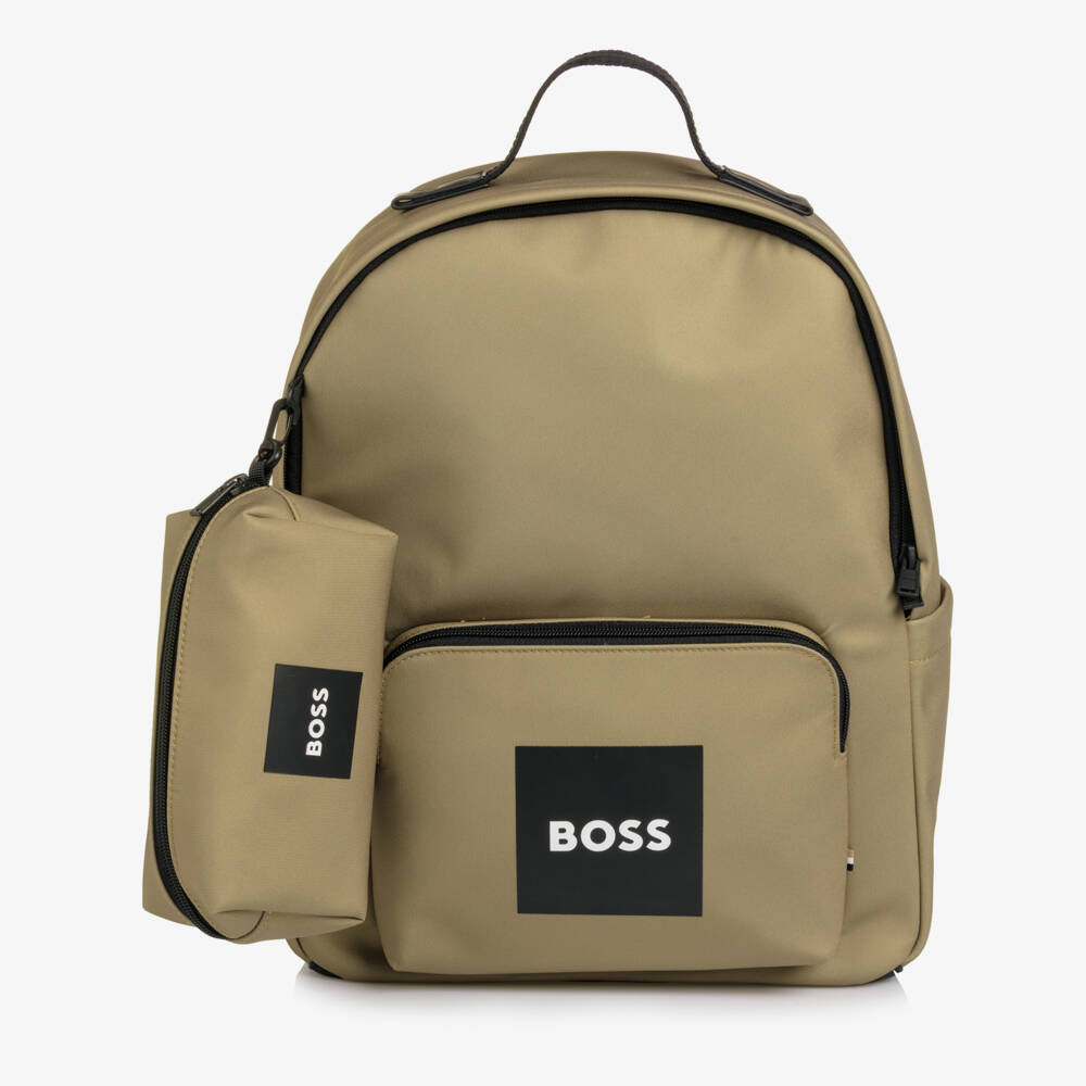 BOSS-Boys Beige Canvas Backpack & Pencil Case (38cm) | Childrensalon Outlet