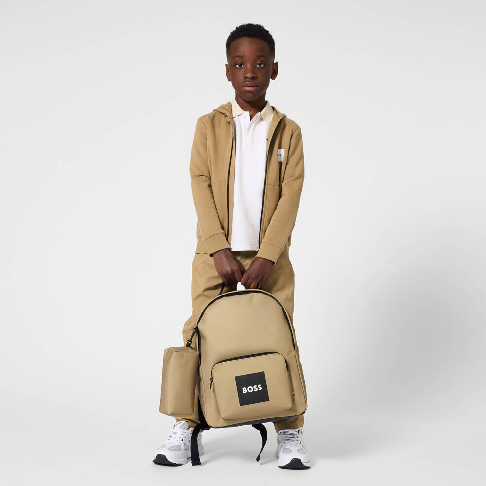 BOSS-Boys Beige Canvas Backpack & Pencil Case (38cm) | Childrensalon Outlet