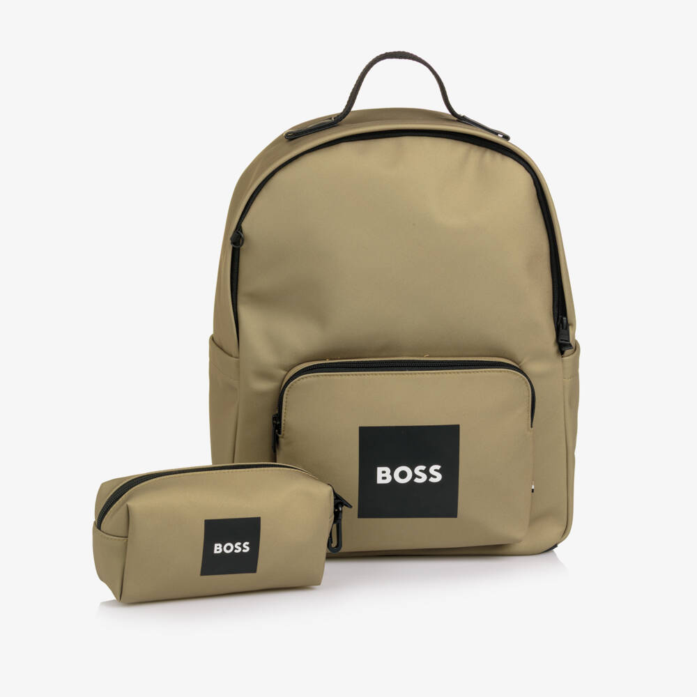 BOSS-Boys Beige Canvas Backpack & Pencil Case (38cm) | Childrensalon Outlet