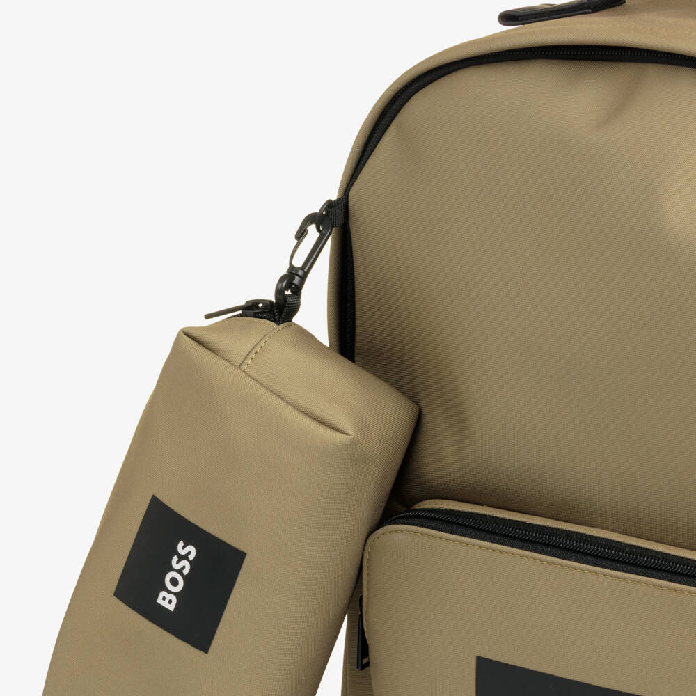 BOSS-Boys Beige Canvas Backpack & Pencil Case (38cm) | Childrensalon Outlet