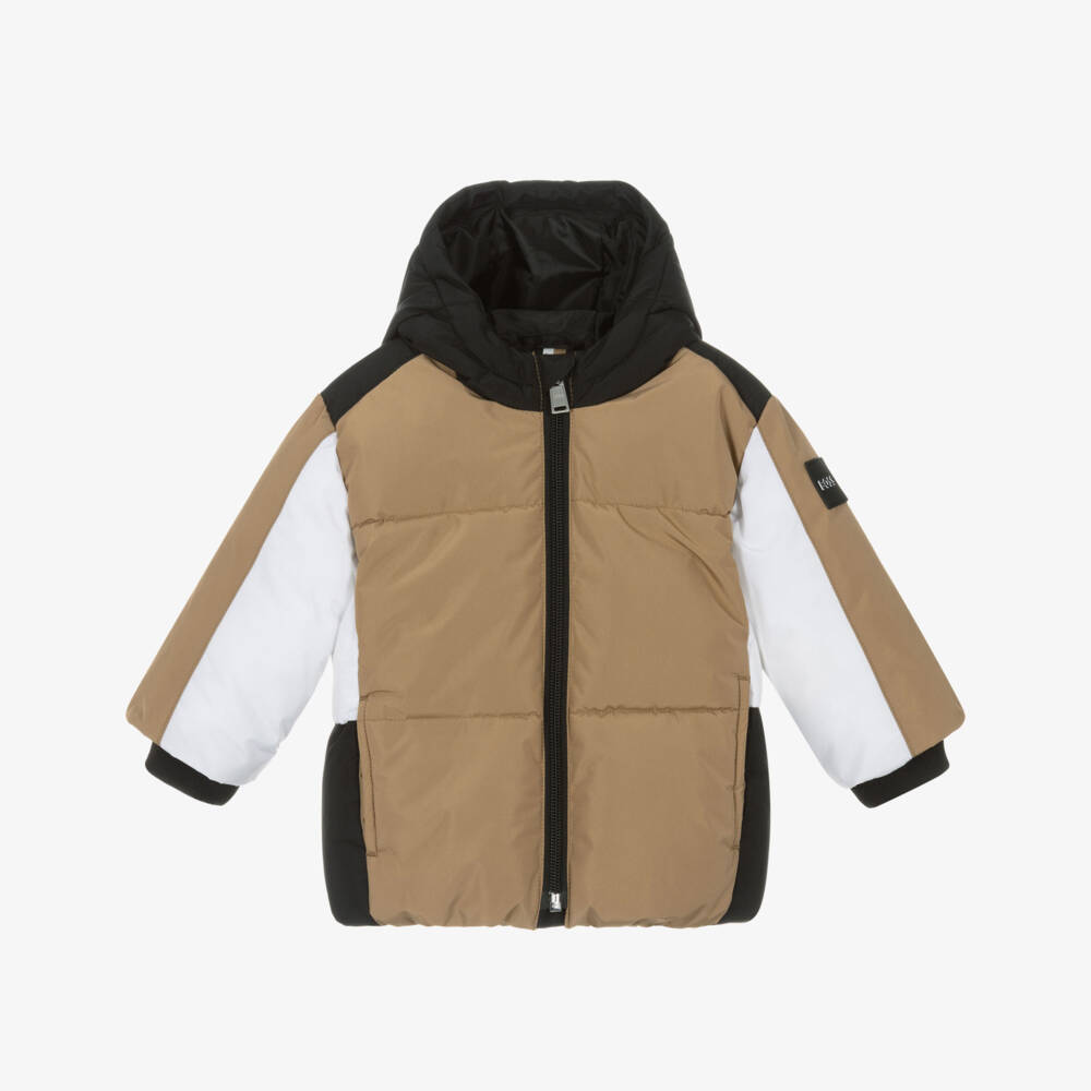 BOSS-Boys Beige Colourblock Puffer Jacket | Childrensalon Outlet