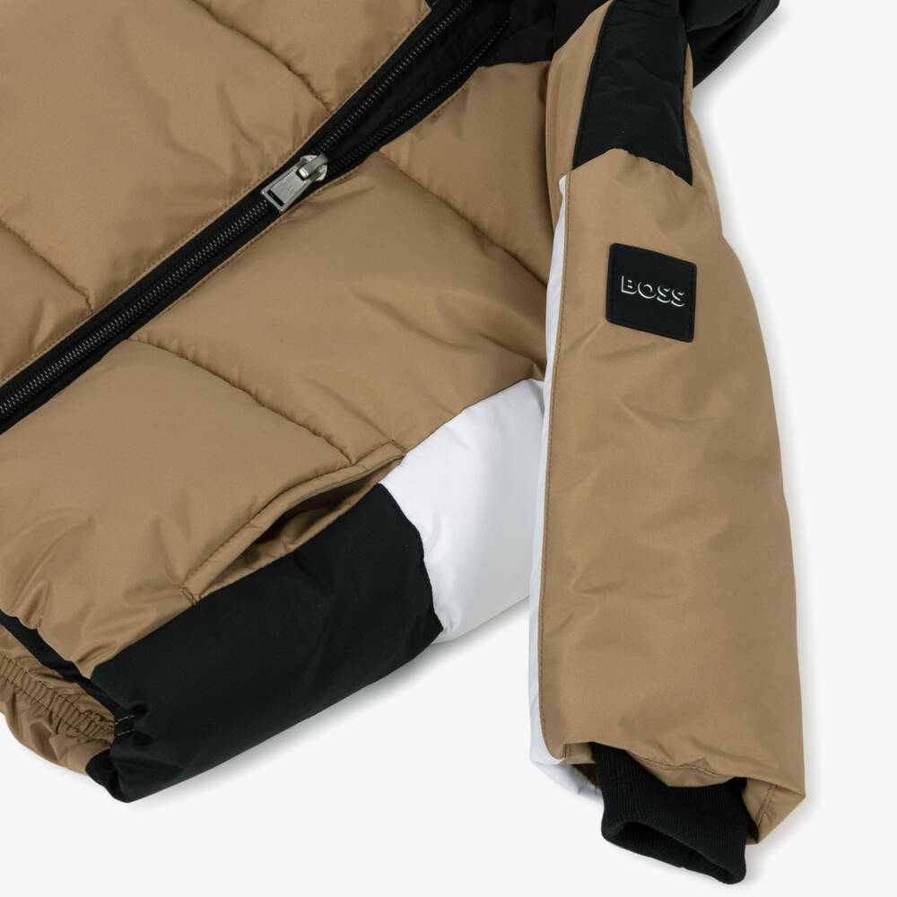 BOSS-Boys Beige Colourblock Puffer Jacket | Childrensalon Outlet