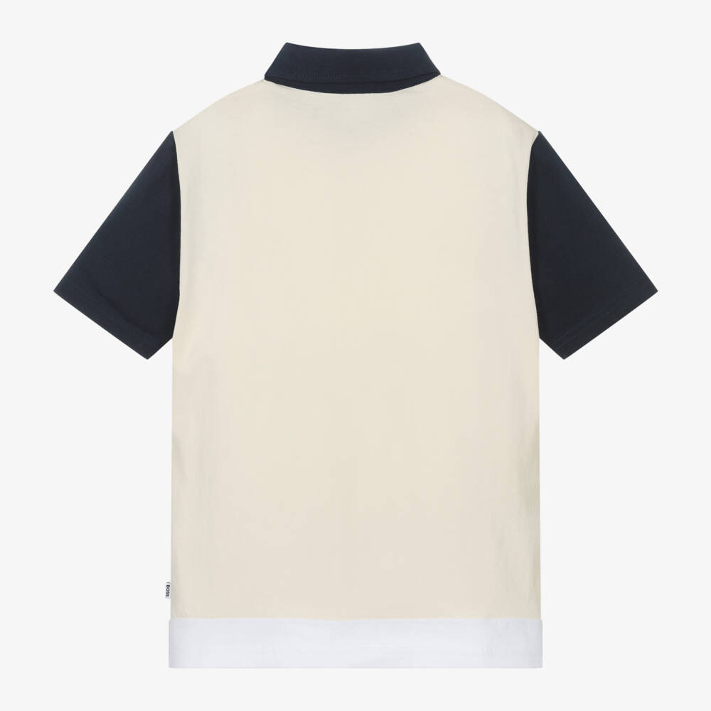 BOSS-Boys Beige Cotton Block Polo | Childrensalon Outlet