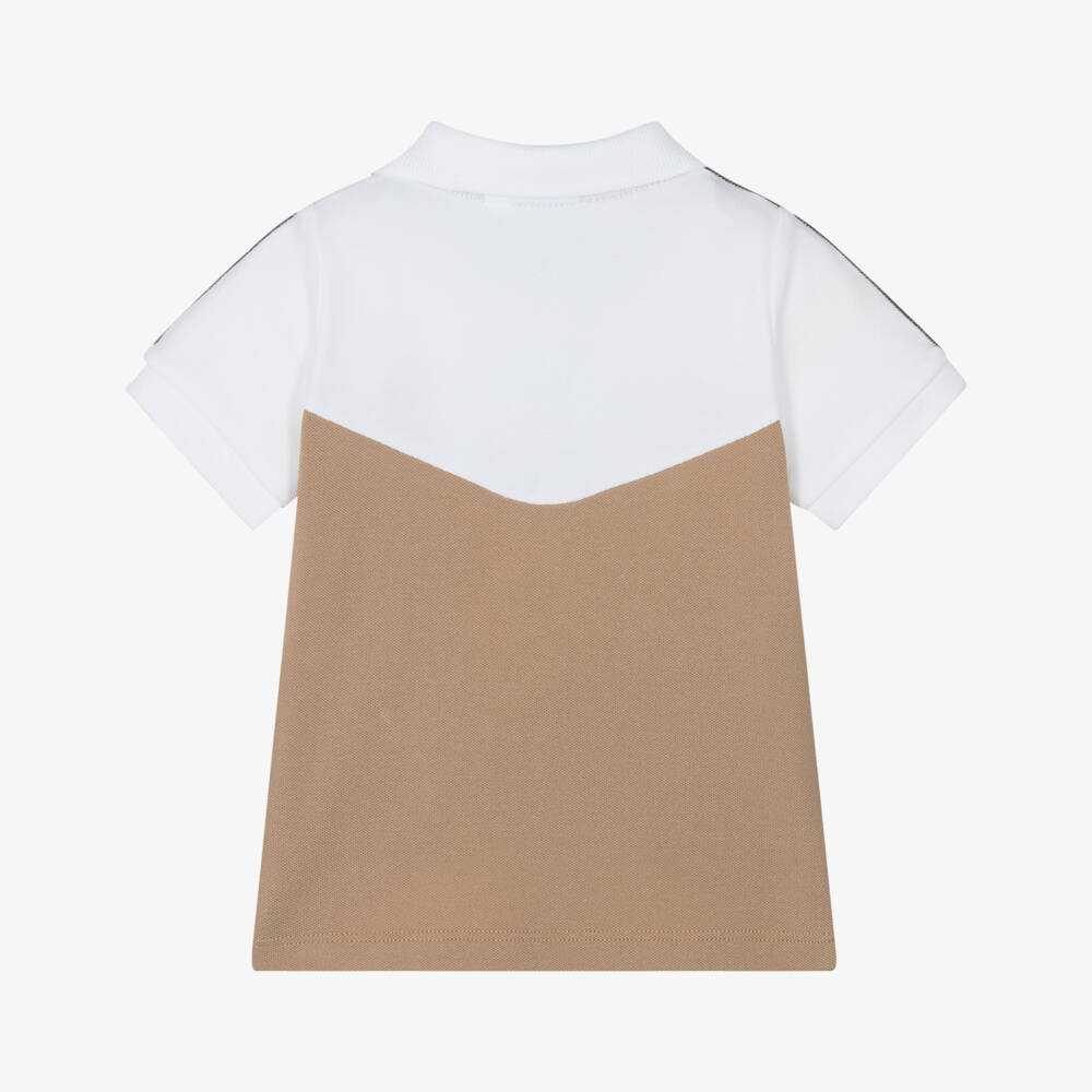 BOSS-Boys Beige Cotton Block Polo | Childrensalon Outlet