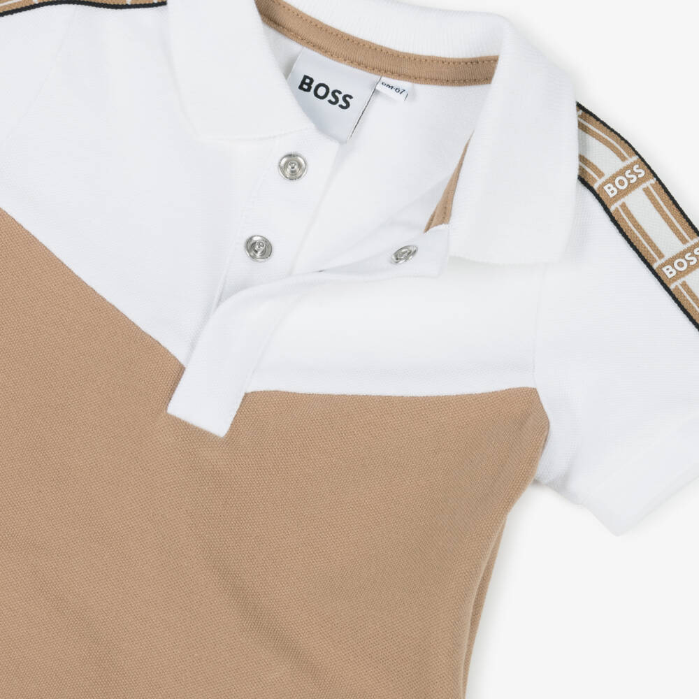BOSS-Boys Beige Cotton Block Polo | Childrensalon Outlet