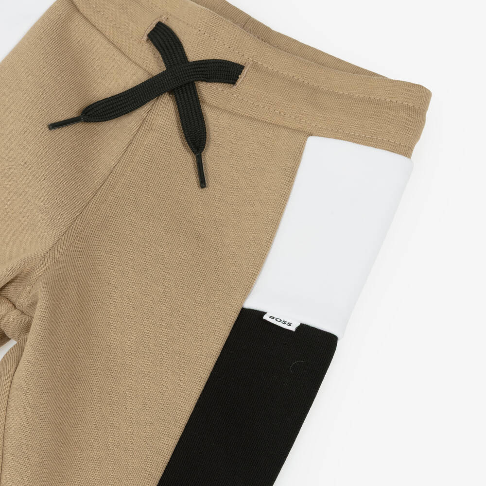 BOSS-Boys Beige Cotton Colourblock Cuffed Joggers | Childrensalon Outlet