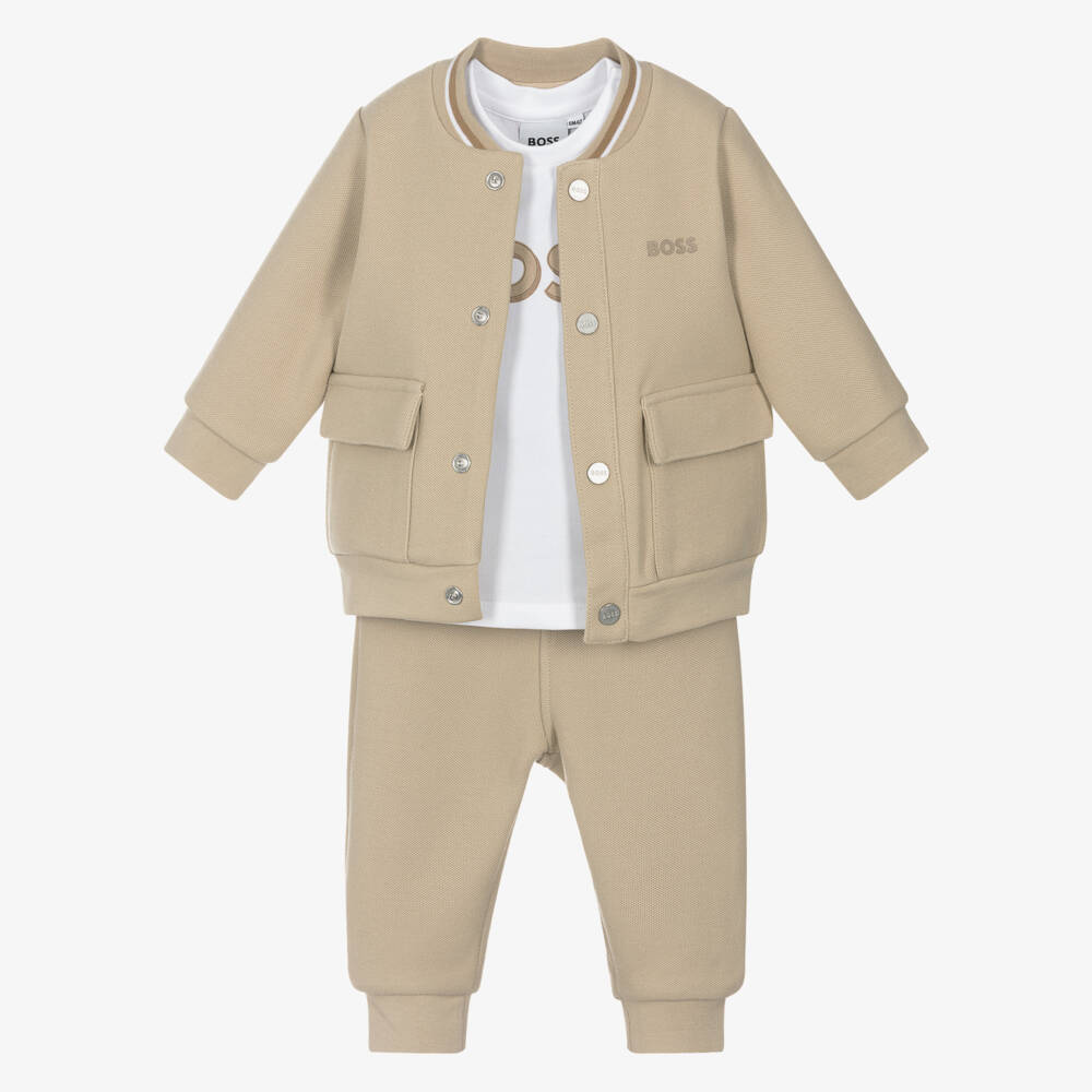 BOSS-Boys Beige Cotton Comfort Set | Childrensalon Outlet